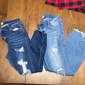 Cello Women's Distressed Skinny Jeans - Dark and Light Blue